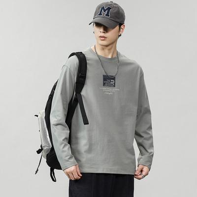 Autumn T-Shirt Sweater Men'S Loose Large Size Long-Sleeved Pure Cotton Youth Tide Brand Top T-Shirt Tide