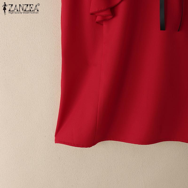 ZANZEA Womens Summer Casual Ruffles Short Sleeve Loose Blouse