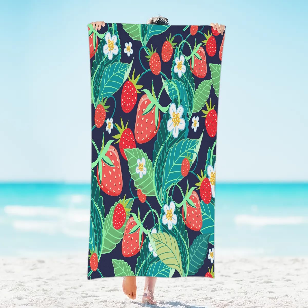 

Cartoon Strawberry Fruit Beach Towel for Women Men Kids Lightweight Microfiber Beach Towels Sand Free Quick Soft Beach Blanket W30*H60(CM)