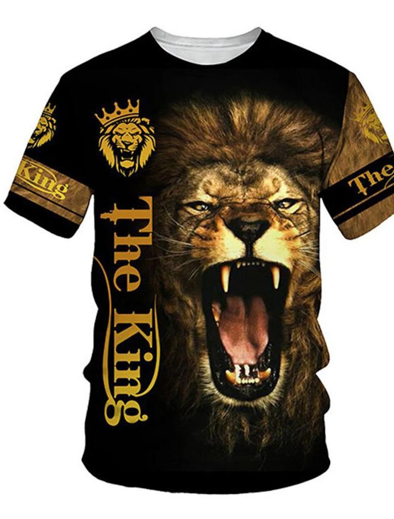 2023 New Men's Gender-Neutral T-Shirt 3D Printed Lion Round Neck Casual Short Sleeve Top Street Wea Men'st-Shirtoversizedt-Shirt