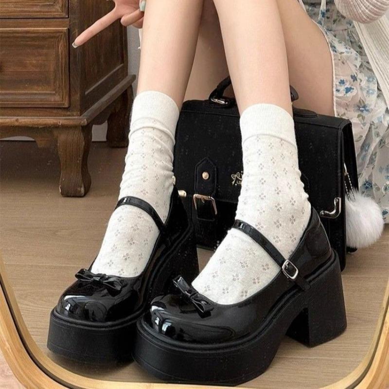 

Thick heel platform small leather shoes new summer with skirt Mary Jane women s shoes retro shallow mouth 35 чёрный