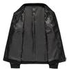Mens Genuine Leather Short Bomber Jacket With Stand Collar Floral Slim Fit