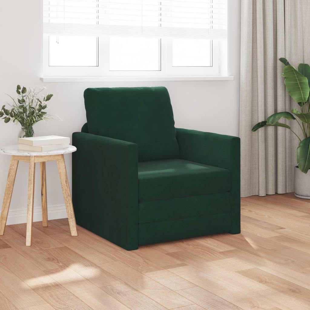 Dark Green Velvet Sleeper Sofa 74 x 77 x 81 cm