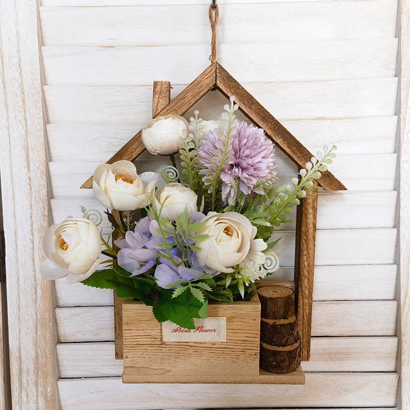 European-style Wooden Wall Hanging Flower Basket with Macrame