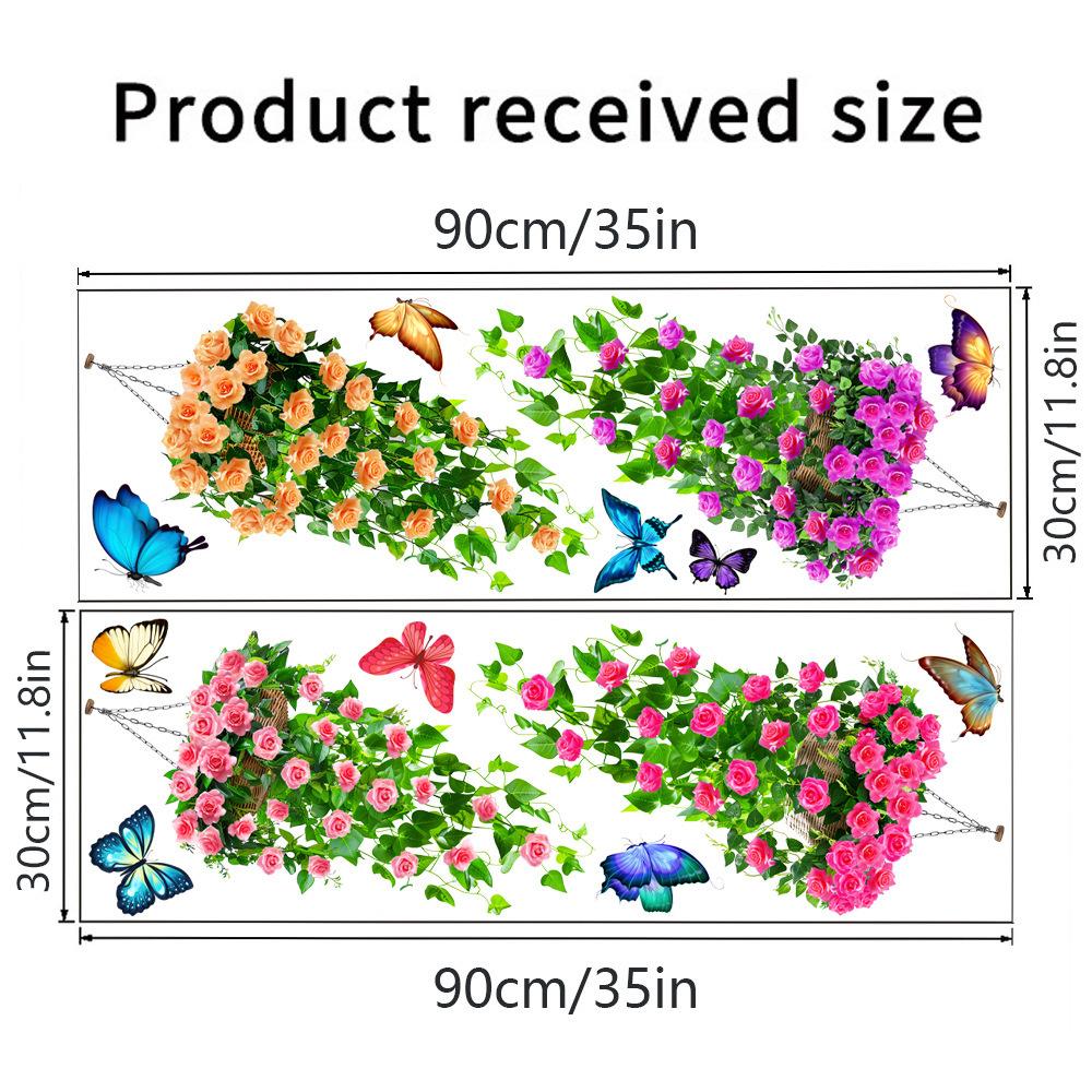 

Flower Wall Decals 2X Waterproof Butterfly Window Stickers Modern Green Plant Mural Removable Art Backdrop For Bathroom Living 30x90cm 2pcs