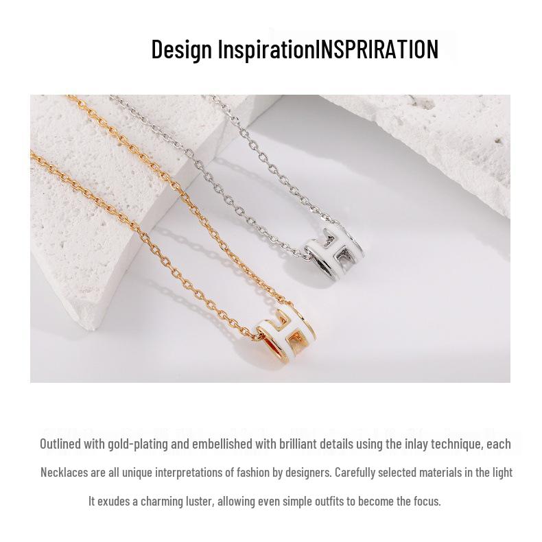 Pony's White 18K Gold Plated 'H' Initial Necklace - Elegant, High-End, Non-Fading Clavicle Chain