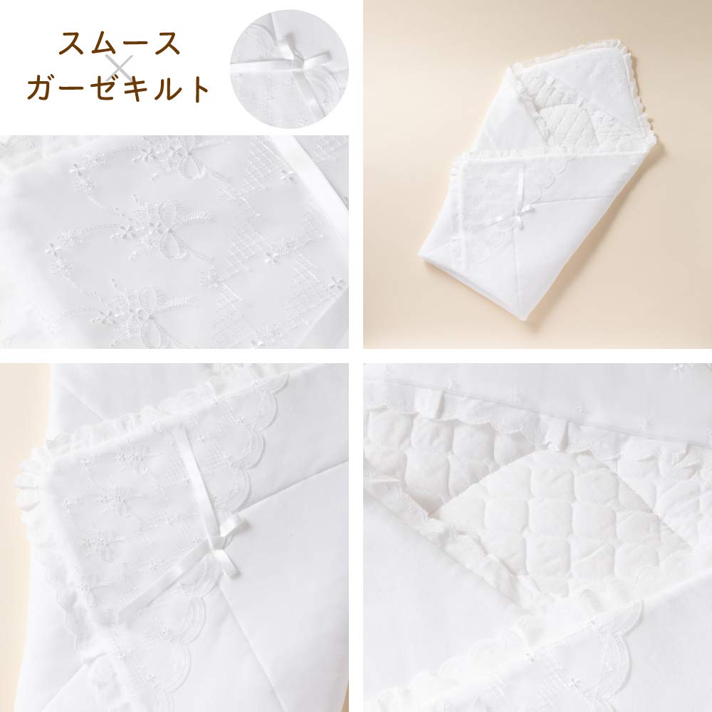 De Bouquet Pattern Baby Afghan Swaddle Throw Ribbon Lace Made In Japan 85 X 85 Cm [Creme Coco] [Formal/Ceremony] Off-White (Off-White (Thick Type))