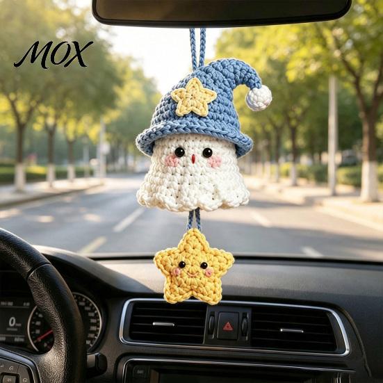Halloween Party Supplies Crochet Ghost Hanging Decoration, Handmade Ornament for Car Hand Woven Decor Rearview Mirror, Knit Yarn Pendant Holiday