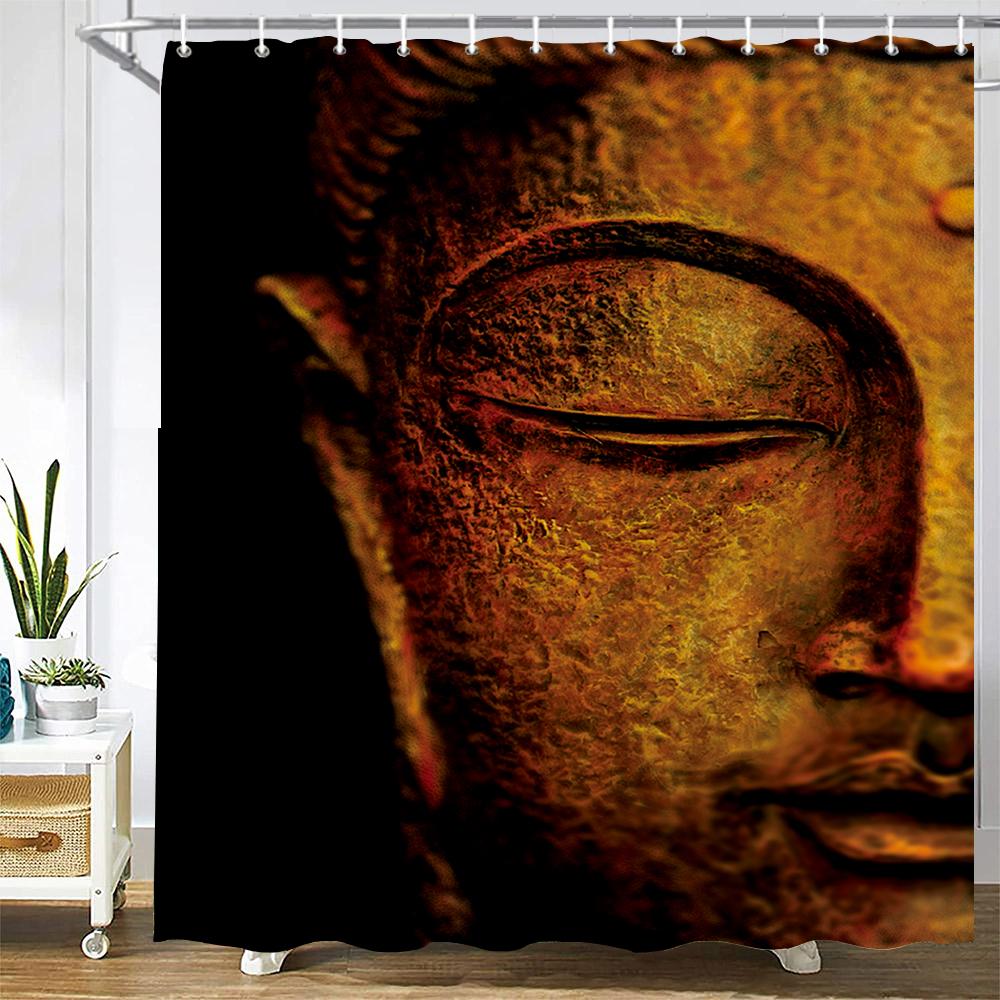 Bathroom Shower Curtains Buddha Statue Polyester Bath Screens Home Decor Waterproof Fabric Hooks Curtain Made Of Washable Washroom Ready
