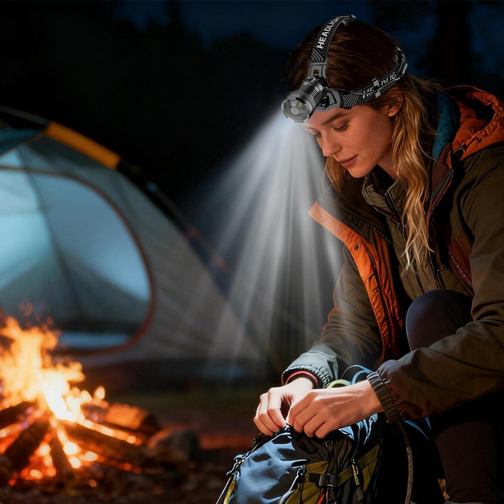 Camping Headlamps Motion Sensor Waterproof Flashlight 3 Modes Adjustable Focus Waterproof Head Flashlight For Running Camping