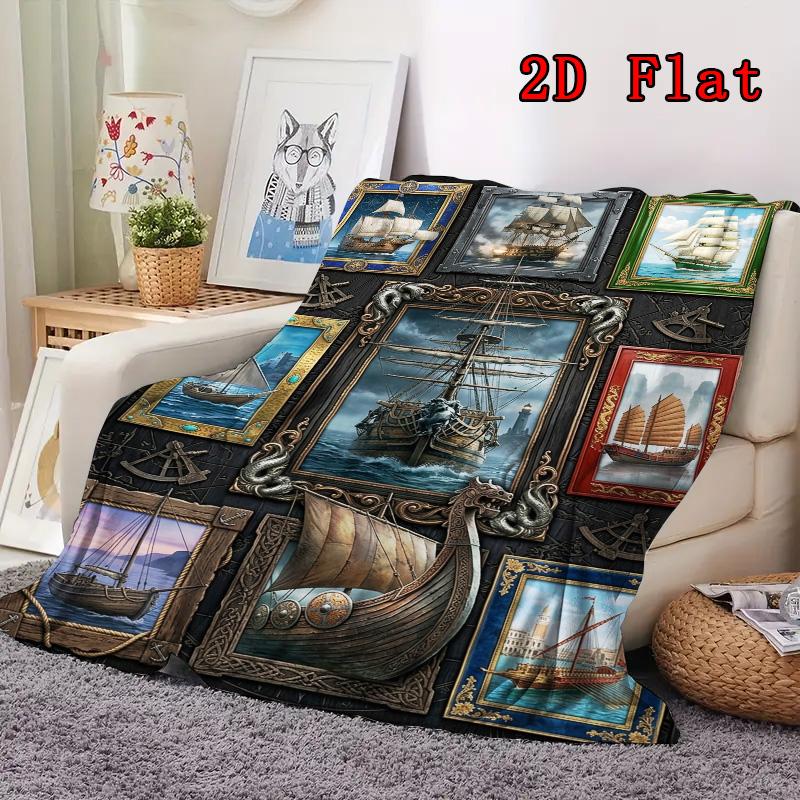 Maritime Legacy Adventure 2D Flat Pattern Flannel Blanket, High quality All Seasons, Home Decor, Warmth and Comfort, Perfect for Christmas Gifts.