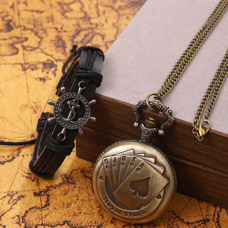 

2 шт./набор, 1 шт. мужские модные классические кварцевые карманные часы «стрейт-флеш» и 1 шт. повседневный спортивный мужской браслет, идеальный выбор для подарков мужчинам