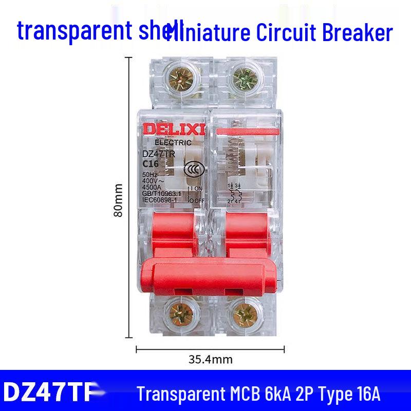 Delixi Transparent DZ47TR Mini Circuit Breaker 2P 40A/63A 220V Single-Phase Air Switch.