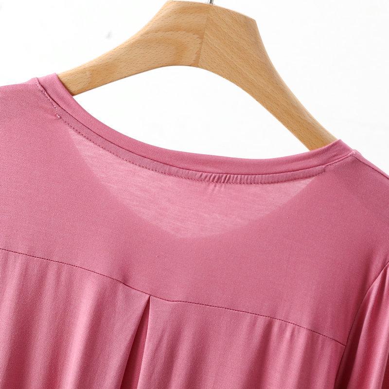 Women's V-Neck Plus Size Loose-Fit Modal T-Shirt - Nine-Sleeve Casual Summer Top