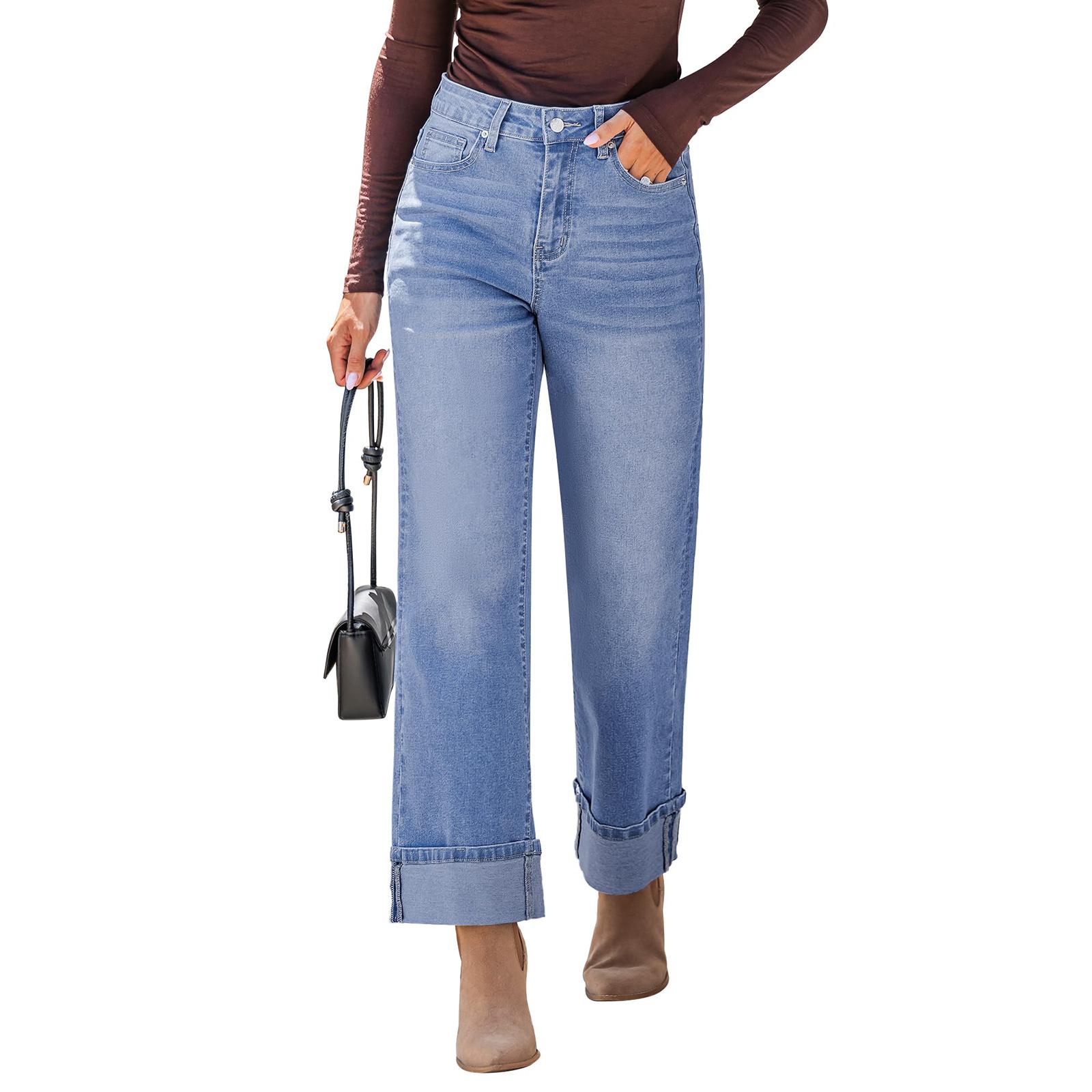 

Джинсы широкие для женщин модные с высокой посадкой джинсовые брюки штаны рабочие повседневные джинсы XL