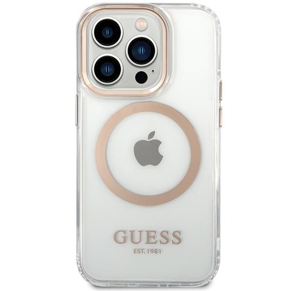 Guess Guhmp15Shtrmd Iphone 15 / 14 / 136.1 Złoty/Gold Hard Case Metal Outline Magsafe