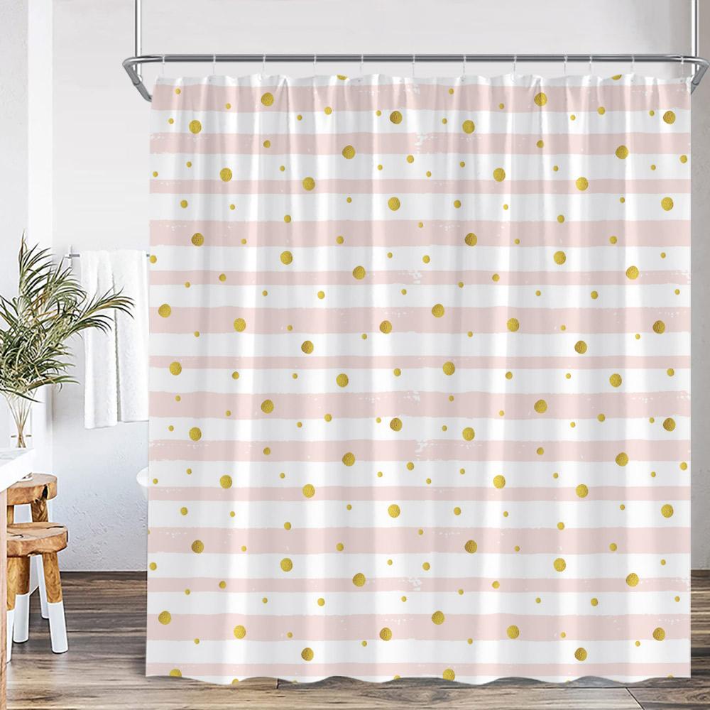 Geometric Stripes Shower Curtain Abstract Wavy Line Spots Art Aesthetic Bathroom Decorations Modern Bath Curtain with Hooks