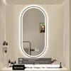 Oval LED Illuminated Aluminum Bathroom Mirror with Smart Makeup Features