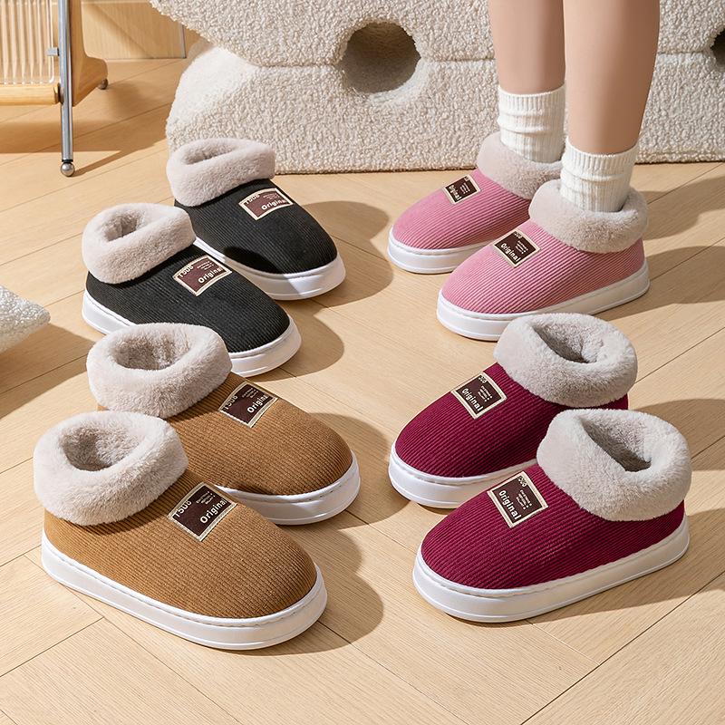 Cotton Slippers Winter Indoor Home Piled Thickened Warm Non-slip In the Elderly Bag and Wool Cotton Shoes