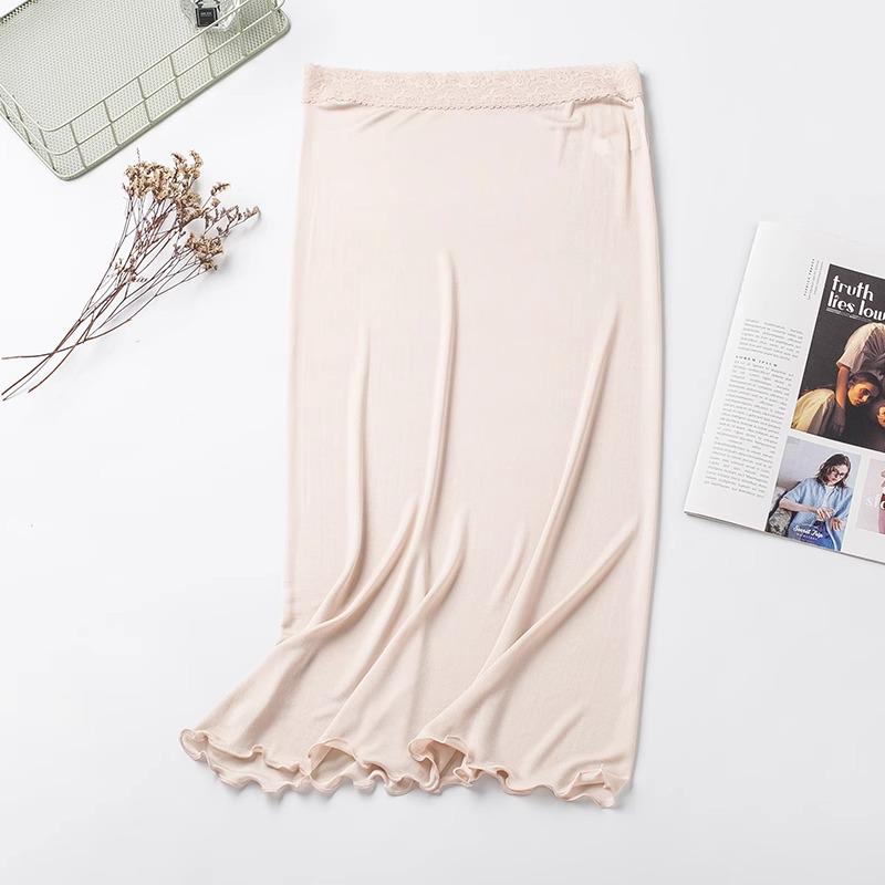 

Летняя юбка средней длины женская из шелка с кружевной подкладкой, не просвечивающая XXL бежевый