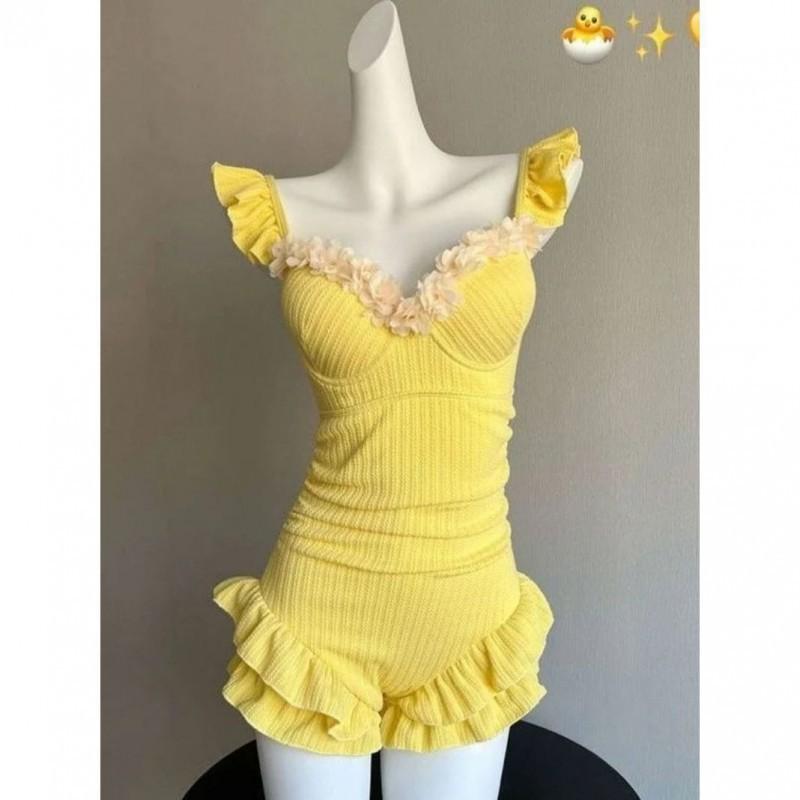 

Swimsuit Women s Milk Yellow Pure Desire Style Cute Meat-covering High-class One-piece Hot Vacation L жёлтый