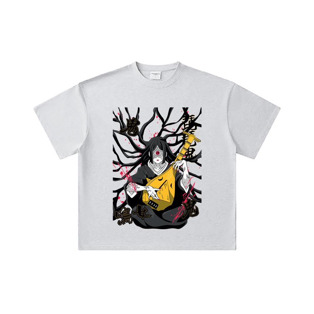 260 GSM Double Yarn 32 Count 100% Cotton Demon Slayer V54 Nakime Print Unisex Heavy Cotton T Shirt