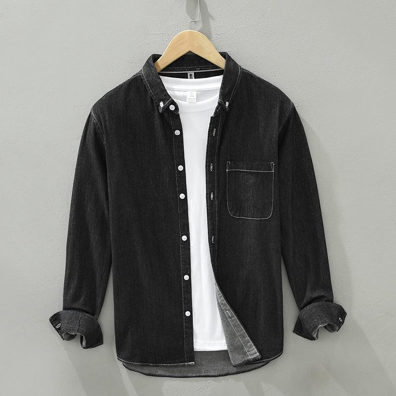 Men s Long Sleeve Japanese Style Denim Shirt - Trendy and Casual 2XL
