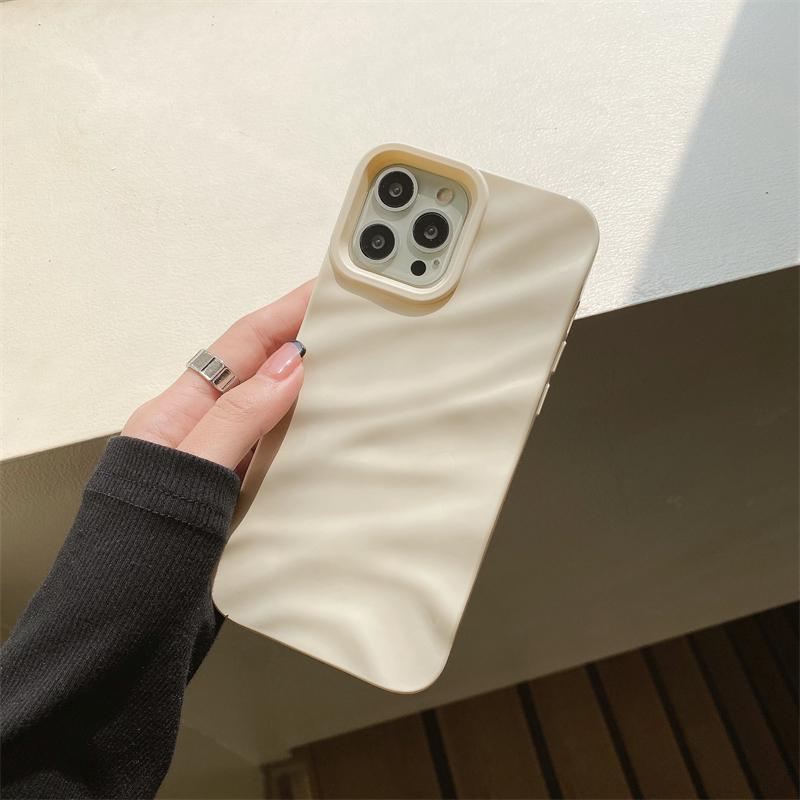 Luxury Wave Satin Ruffle Pattern Phone Case For iPhone 11 12 13 14 15 16 Pro Max Plus Glitter Shockproof Solid Color Cover
