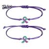 Braided Rope Wristband 2 Pcs Breast Cancer Awareness Bracelets, Adjustable String Comfortable Daily Wear Jewelry Bracelets with Ribbon Charm,