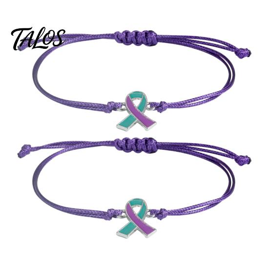 Braided Rope Wristband 2 Pcs Breast Cancer Awareness Bracelets, Adjustable String Comfortable Daily Wear Jewelry Bracelets with Ribbon Charm,