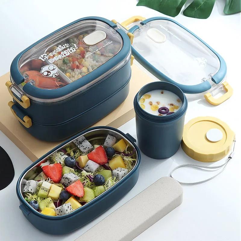 Tragbare Outdoor 304 Edelstahl Thermos-Lunchbox mit Fächern für Kinder, Mehrschichtige Bento-Box im Japanischen Stil