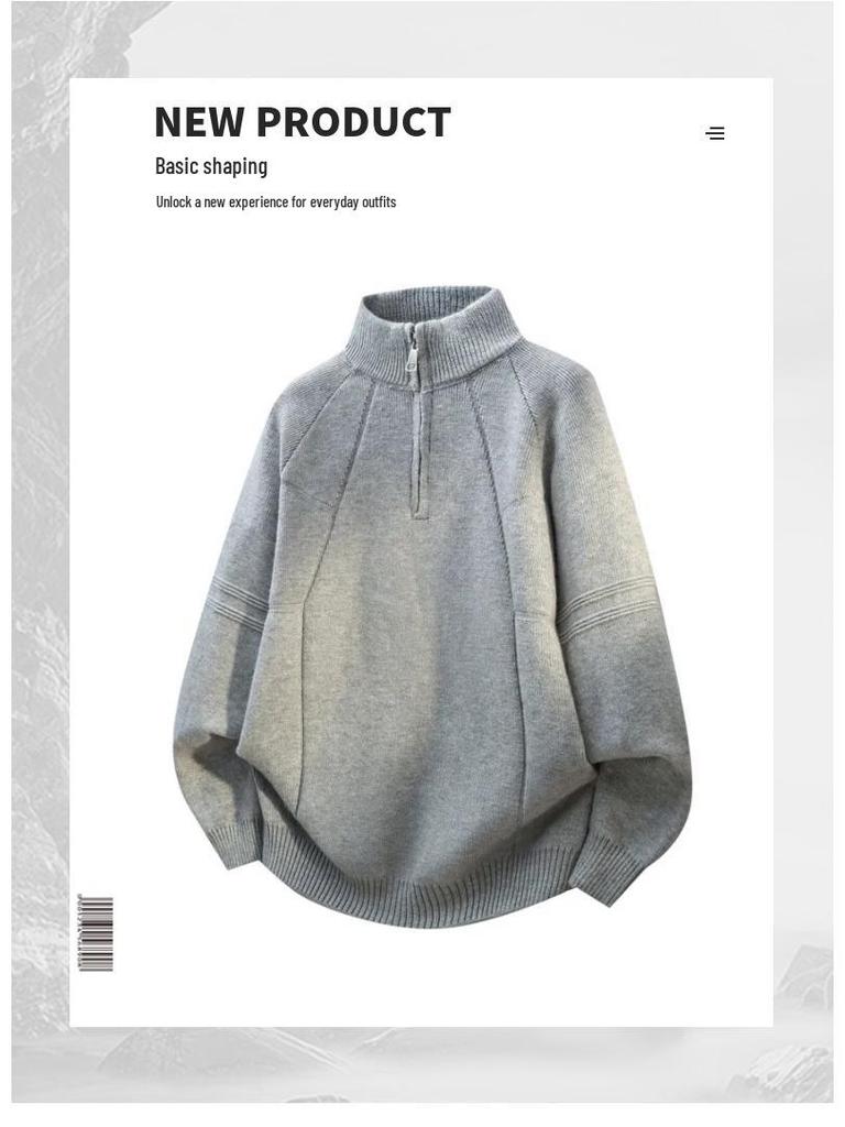 Men's 2025 High-End Wool Half-Zip Sweater - Stand-Up Collar, Solid Color, Autumn/Winter Knit Pullover