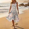 Women Sleeveless Casual Floral Print Dress Round Neck Irregular Hem Mid Length Summer Dress Lightweight Comfortable