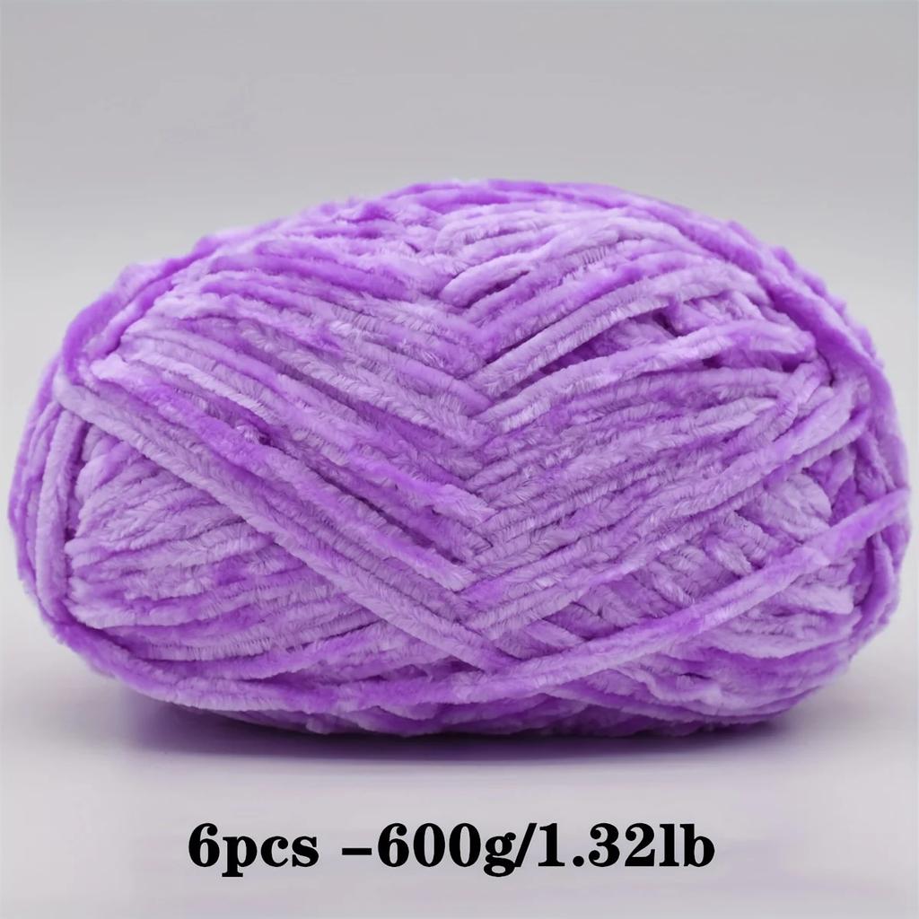 6-Pack Soft Chenille Velvet Yarn, 100g Each, 100% Polyester, Assorted Colors, for Crocheting Sweaters, Coats and DIY Crafts