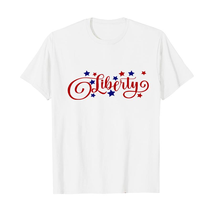 Womens TShirt With Red Blue Flowers And American Independence Day Casual Round Neck Short Slee Top Tee Shirt Streetwear