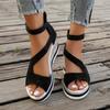 Women's Platform Slip On Sandals, Back Zipper Casual Hollow Walking Shoes, Comfort Wedge Vacation Shoes