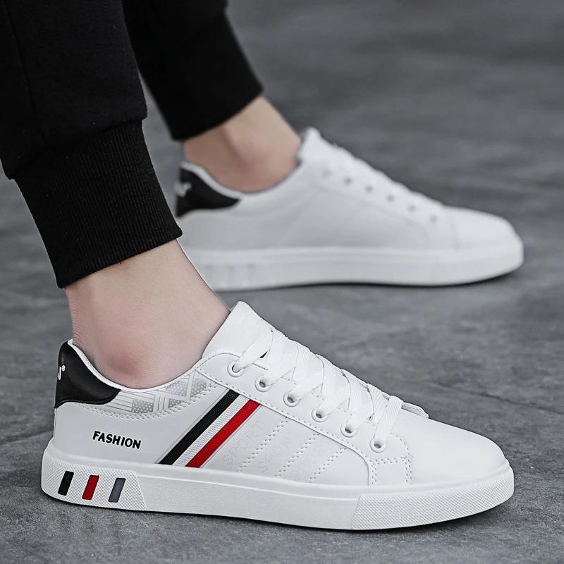 Men's Sneakers Casual Sports Shoes for Men Lightweight PU Leather Breathable Shoe Mens Flat White Tenis Shoes Zapatillas Hombre