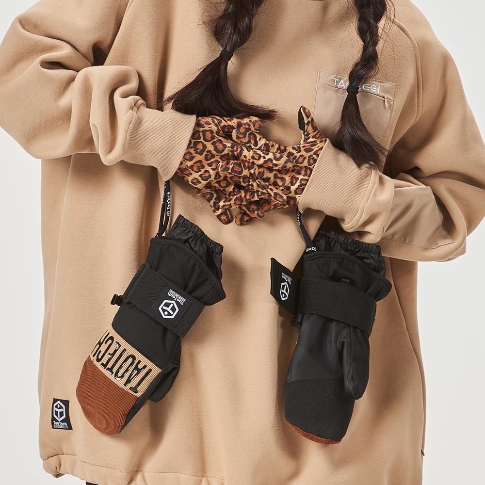 TaoTech Inner Smartphone Snowboarding Unisex Gloves, Thin, Fleece-Lined, Touchscreen, Operation, Gloves, (Leopard Print, L)