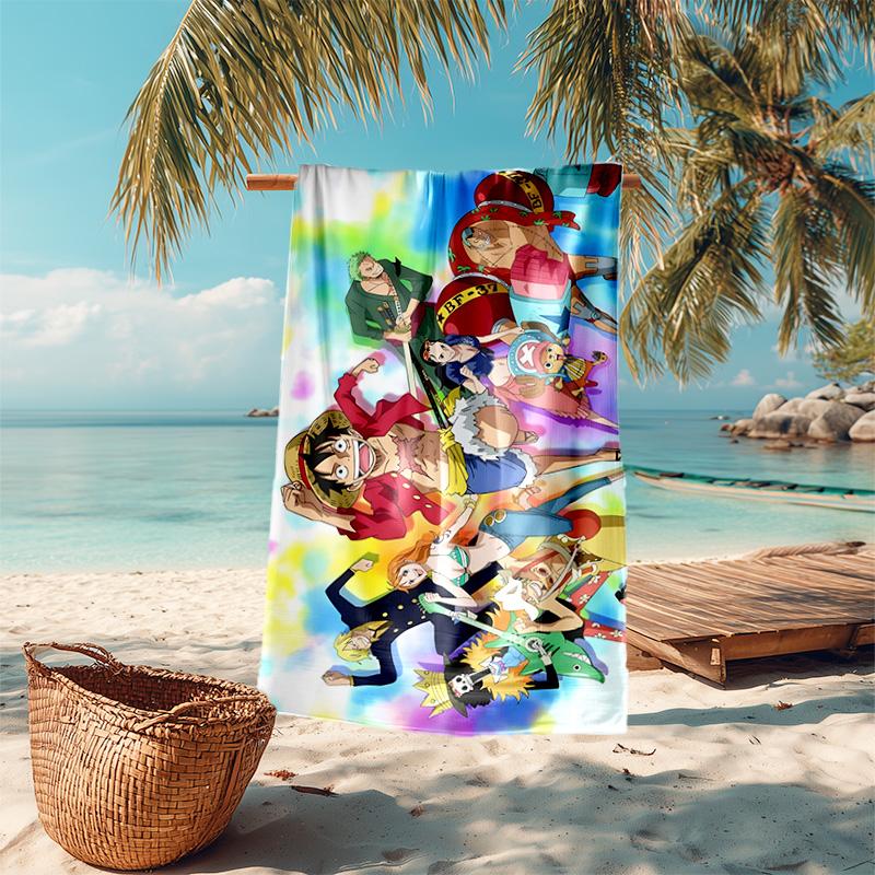 Classic Japanese Element Cartoon ONE PIECE Monkey D. Luffy Beach Towel Outdoor Camping Vacation Swimming Beach Towel Outdoor Absorbent Bath Towel Y12