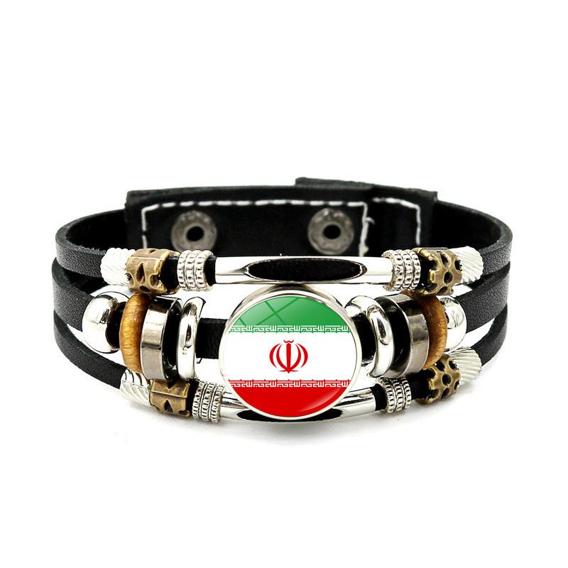 Factory National Country Flag Design Bracelet Crystal Bead Snap Button Sports National Team Jewelry Gift Leather Wrap Bracelet