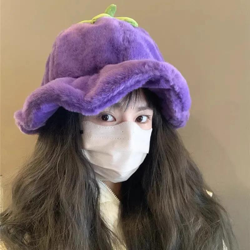 WTEMPO Creative Casual Versatile Plush Hats Retro Elegant Warm Thickened Soft Hats Women's Autumn Winter Solid Color Windproof Cold-proof Hats