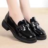 2025 Autumn New Style Slip-On Mid-CalfPULoafers Women Rubber Mid Heel Square Heel Low Cut Shoes Round Toe Casual Single Shoes