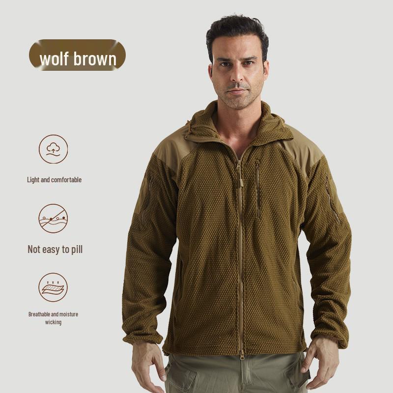 Herren Taktische Fleece Kapuzenjacke mit Stehkragen