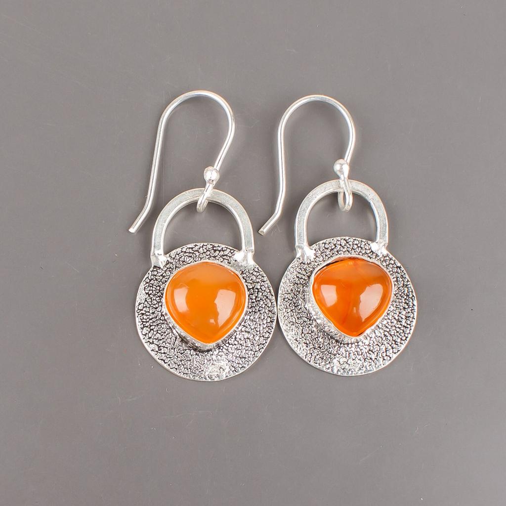 Natural Carnelian Gemstone 925 Sterling Silver Handmade Earrings 1.30" For Women EE-63-28