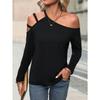 Women Simple Slant Collar Off Shoulder Long Sleeve Casual Commute T Shirt Top