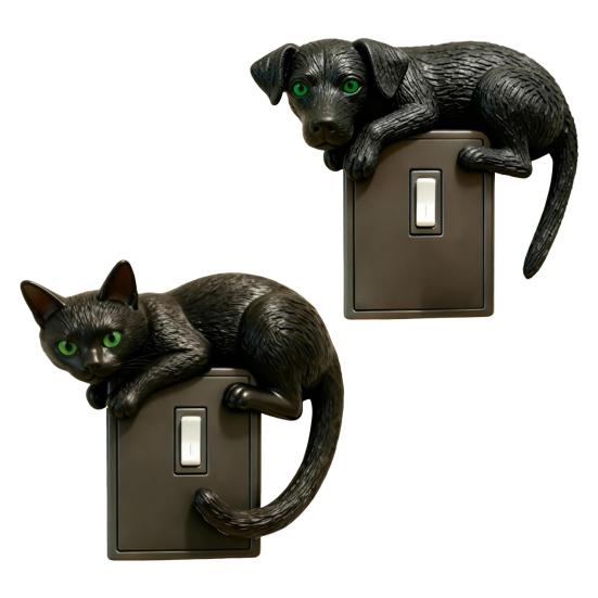 Black Cat Switch Cover 3D Dog Light Switch Cover Animal Toggle Switch Plate Cover Home Office Room Decorative Accessories