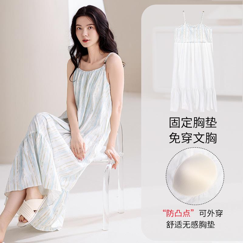 

nightdress with chest pad women s summer new pure cotton sleeveless suspender sexy can wear loungewear dress m recommended 40-50kg