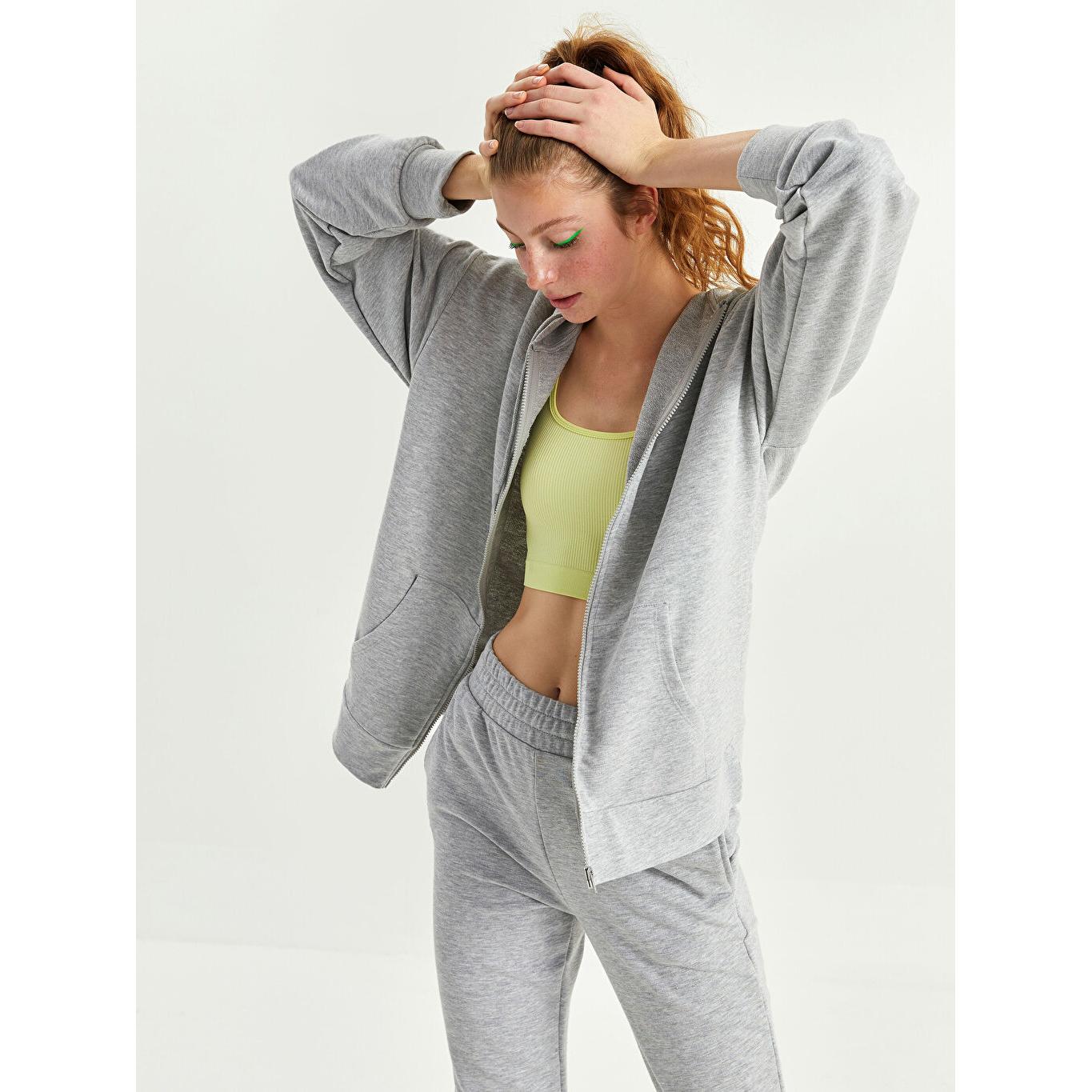 

XSIDE Hoodie Solid Long Sleeve Women s Sports Cardigan Grey