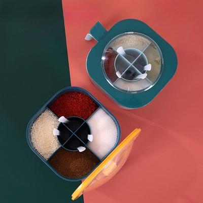 4 In 1 Seasoning Box with Spoon Spice Jar Multi Compartment Salt Pepper Spice Jars Pots Kitchen Accessories Condiment Container
