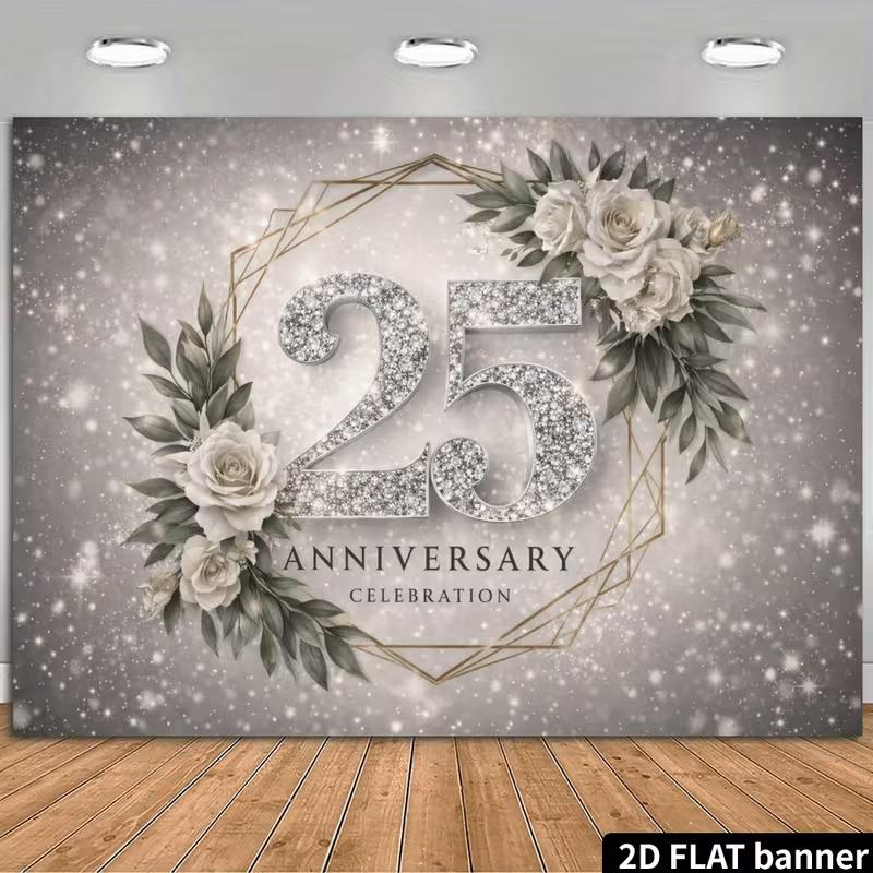 2D 25th Anniversary Backdrop for Silver Wedding Parties, Family Celebrations & Formal Events